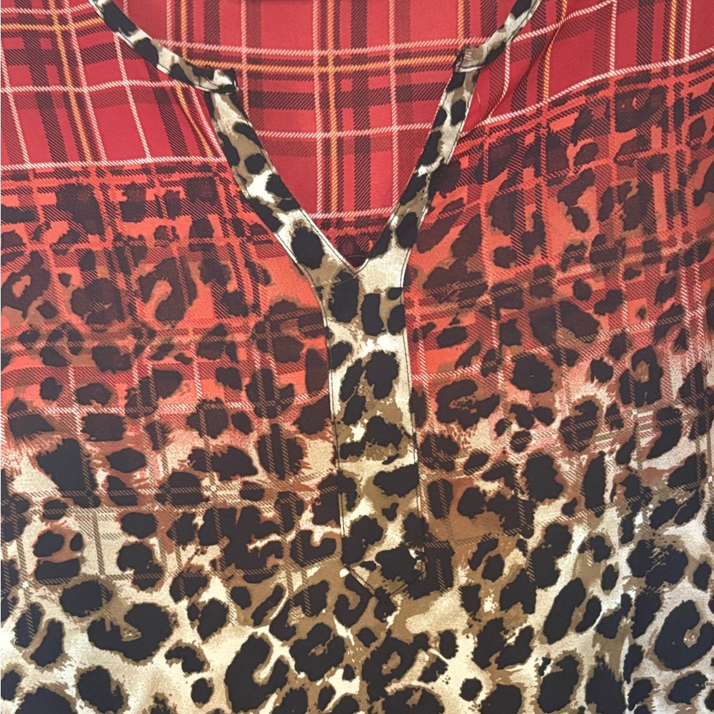 Cato•Red & Brown Plaid Leopard-Print Tunic - Picture 3 of 8